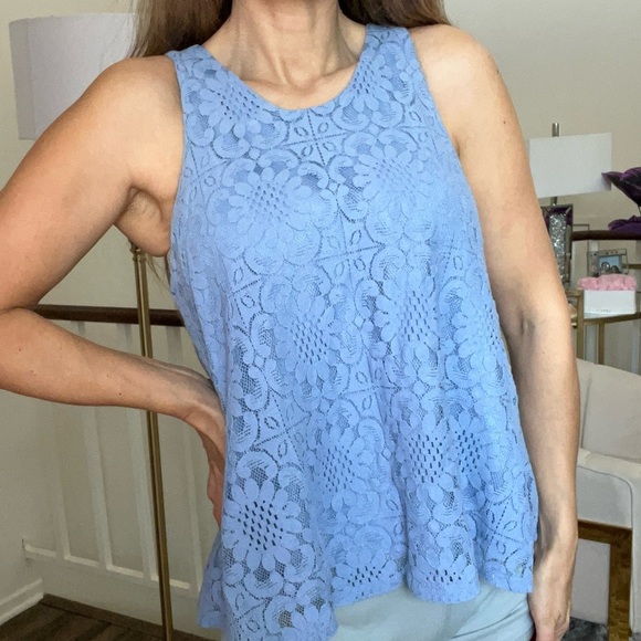 Alya Lace Tank Top Periwinkle Blue Lined Button Back Closure Sleeveless Top L - Picture 4 of 14